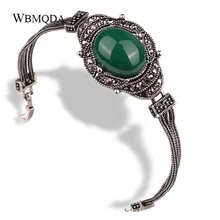 Винтажный этнический античный серебряный Многослойная цепь браслет панк с большим черным камнем хрустальные браслеты для женщин массивные турецкие ювелирные изделия