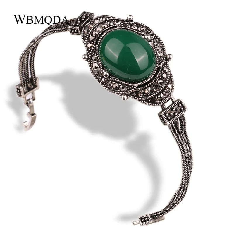 

Vintage Ethnic Antique Silver Layered Chain Bracelet Punk Big Black Stone Crystal Bracelets For Women Statement Turkish Jewelry