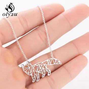 

Oly2u Animal Fox Origami Necklace For Women Choker Stainless Steel Pendant Necklaces Long Chain Statement Necklace bijoux
