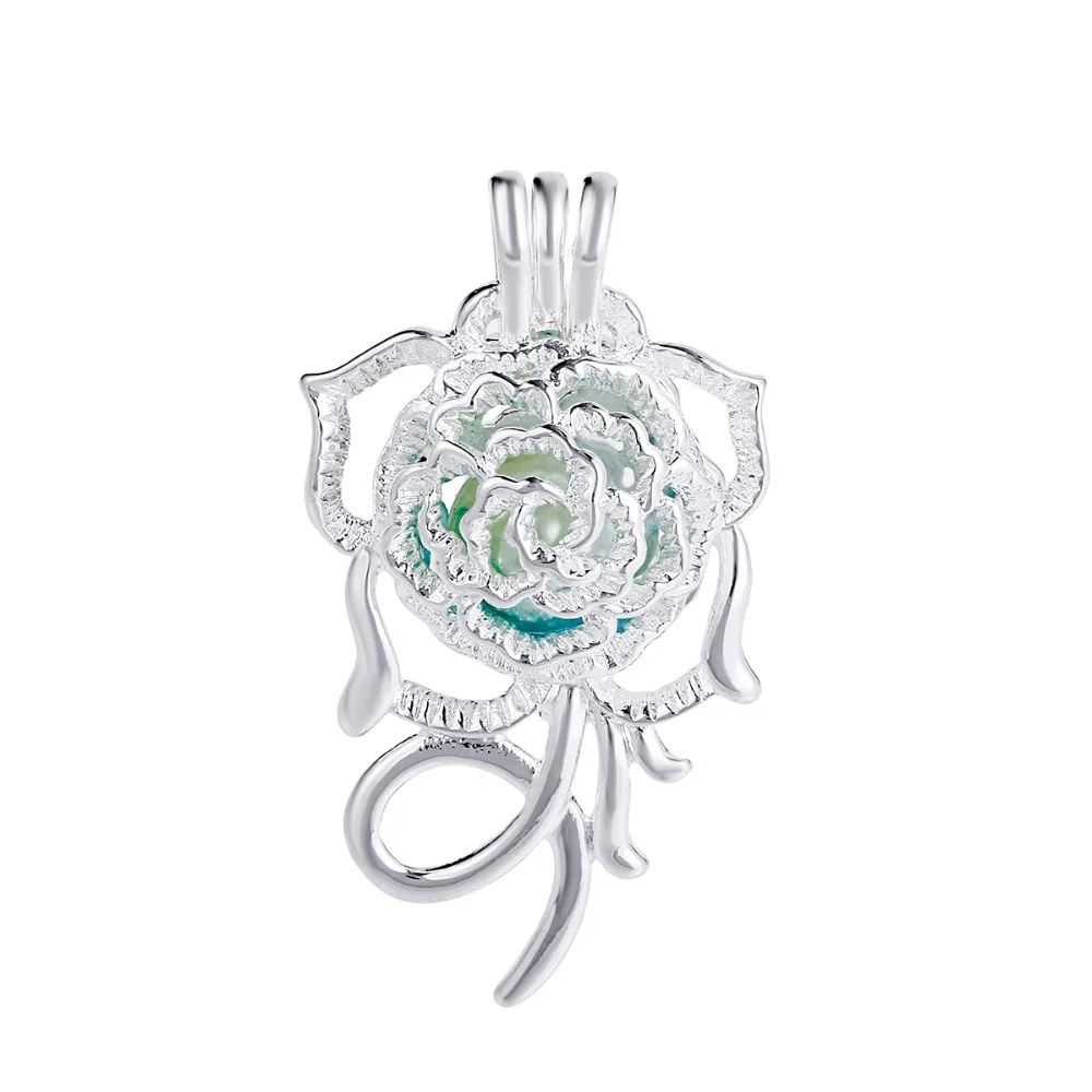 

10pcs Bright Silver Rose Pearl Cage Jewelry Making Beads Cage Pendant Aroma Essential Oil Diffuser Locket For Oyster Pearl