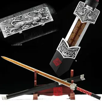

Handmade Boutique Chinese Sword Han Jian Sharp Manganese Steel Straight Full Tang Gilt Blade- Battle Kung Fu China Swords