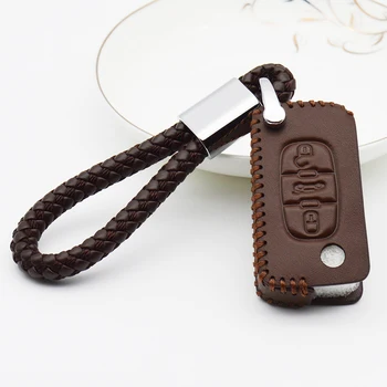 

Leather Car Key Cover with Key Holder for Peugeot 208 207 308 107 RCZ 408 407 307 206 508 807 306 607 2008 3008 For Citroen