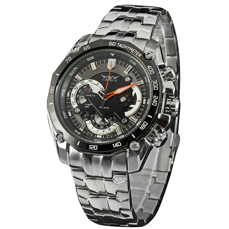 Men Military Outdoor Quartz Wrist Watch Stainless steel Band Sub Dial Auto Date Tachometer Multifunction BOX
