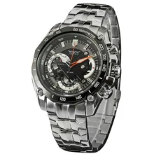 Men Military Outdoor Quartz Wrist Watch Stainless steel Band Sub Dial Auto Date Tachometer Multifunction BOX