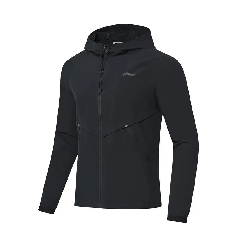 Li-Ning, Мужская ветровка с капюшоном для бега, пальто, обычная посадка, 92% полиэстер, 8% спандекс, подкладка, спортивная куртка AFDP017 CJFM19 - Цвет: AFDP017-1H