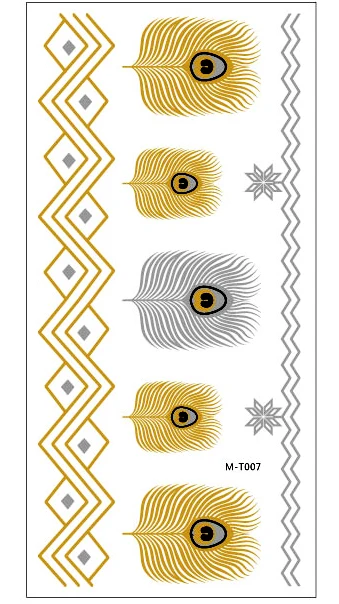 1 лист индийский арабский для боди-арта для женщин metallic временные Мандала флэш-тату наклейка с ожерелем расшитое золотистым кружевом тату tatuagem maquiagem - Цвет: T007