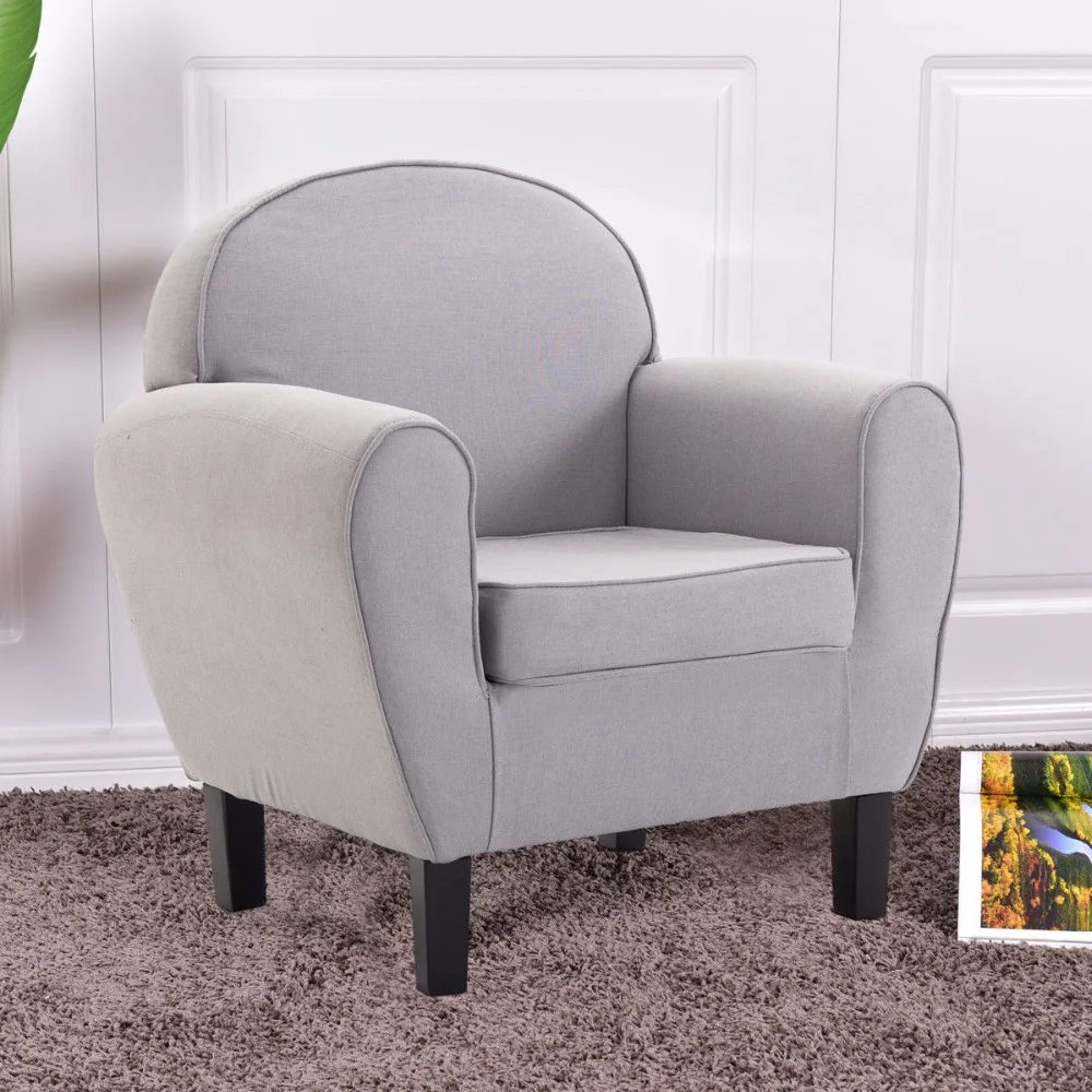 Goplus Arm Chair Modern Single Sofa Leisure Accent Fabric Upholstered Wood Leg Sponge Sofa Gray Living Room Furniture HW56720