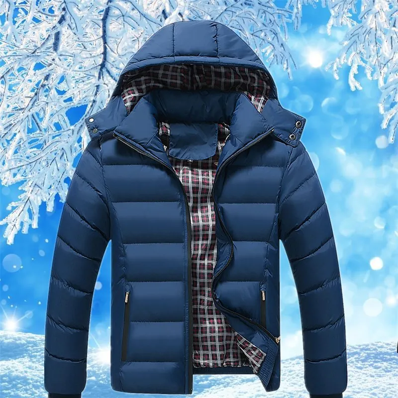 Мужская Зимняя Повседневная Новая Толстая стеганая куртка с капюшоном, мужские тонкие пальто на молнии, Мужская парка, верхняя одежда, теплая ветровка, мужская одежда - Цвет: JL18-DenimBlue