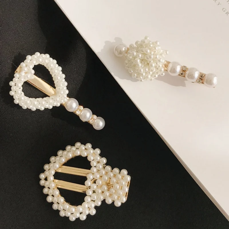 Women Girls Barrettes Pearl Hair Clips Crystal Elegant Pearl Hairpin Barrette Headdress Women Girls Barrettes Pearl Hair Clips Crystal Elegant Pearl Hairpin Barrette Headdress