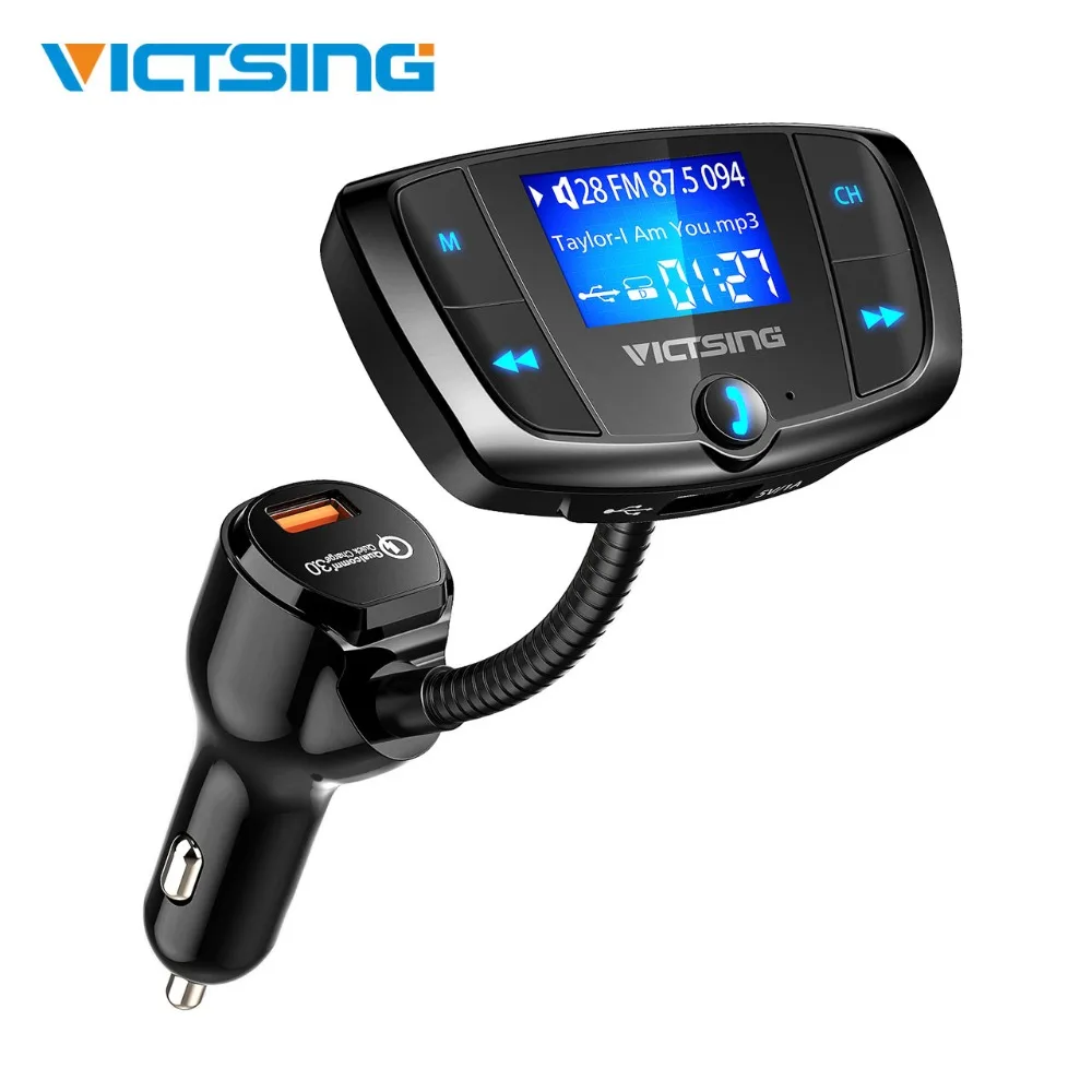 

VicTsing Wireless Car Kit Bluetooth Adapter Large Screen 3 Playing Modes Flexible Hose Hands Free Calls Bluetooth FM Transmitter
