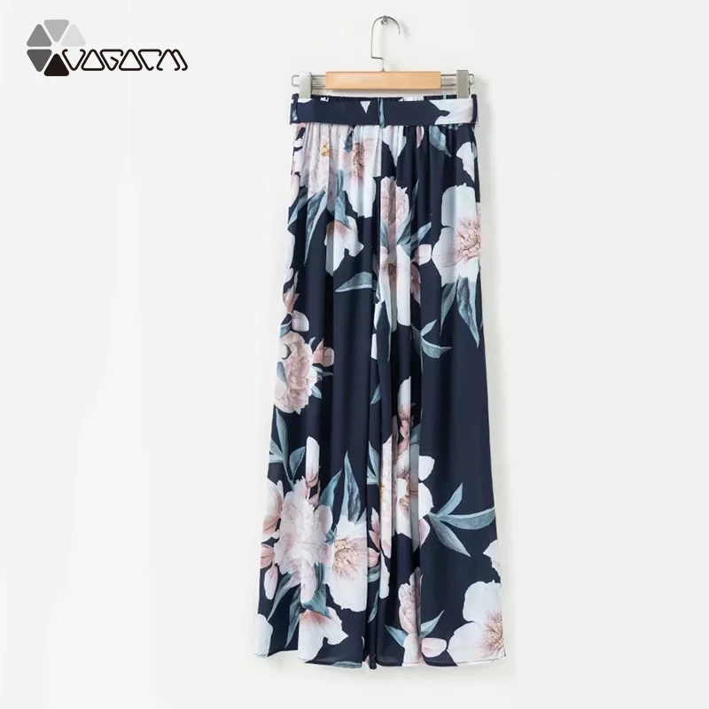 Plus Size Women Casual Summer Flower Print Wide Leg Pants Boho Loose Elastic Waist Chiffon Beach Holiday Long Pants Plus Size Women Casual Summer Flower Print Wide Leg Pants Boho Loose Elastic Waist Chiffon Beach Holiday Long Pants