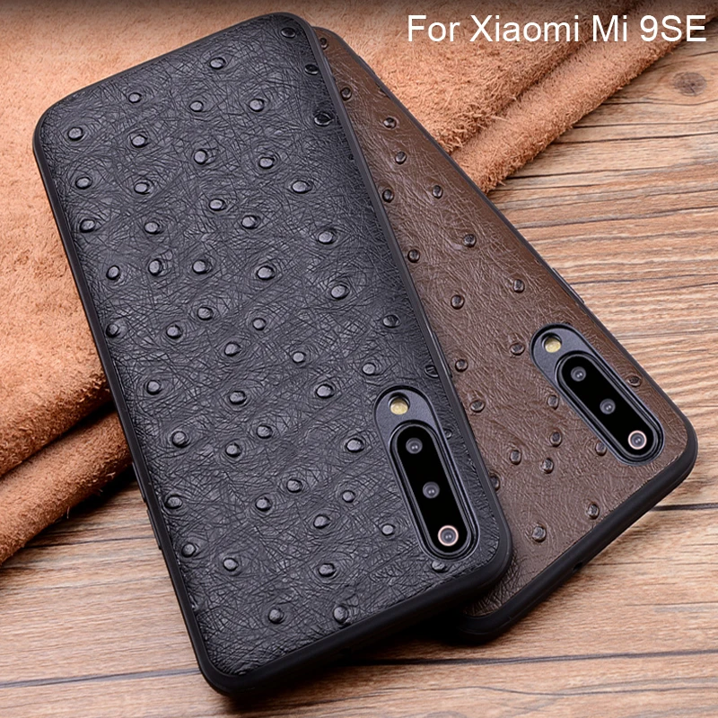 

Genuine Leather Half pack phone case For Xiaomi Mi 9SE Ostrich Pattern Cases For Xiaomi Mi 9 SE Protection Shell back cover