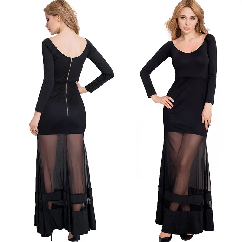 

2017 summer Women 's deep U elegant sexy dress female black Sleeve sexy Perspective Lace Dresses 3XL Casual Party Club Dress