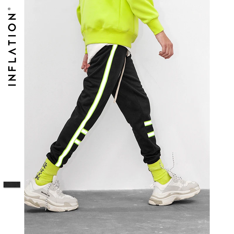 

INFLATION Reflecitive Stripe Fluorescent Green Fashion Vintage Track Pants 2018 Men Women Sweatpants Streetwear Trousers 8826W