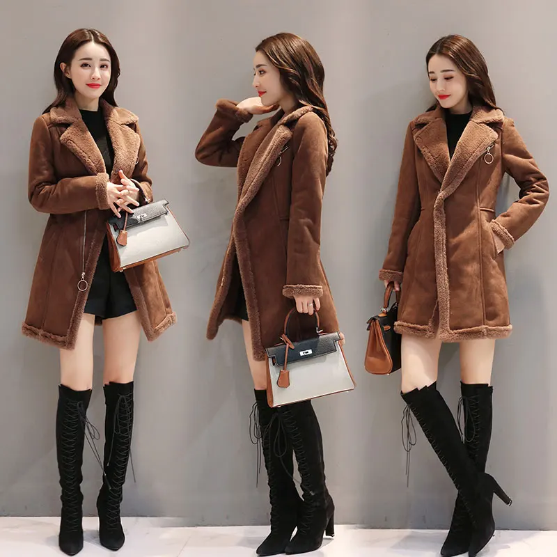 Veste Nouvelle Rose Cuir En Faux Femmes 2018 Laine Vestes Manteaux Femme Lâche Suede B Manteau Long D'hiver marron Mouton Peau Agneaux Moyen De 51IwnEYnq0