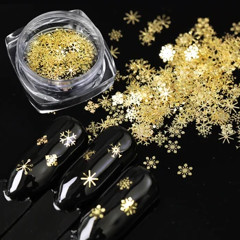 

90 Pcs/Box Nail Sequins Metal Gold Snowflake Nail Glitter Mixed Christmas Nail Art 3D Decoration Design