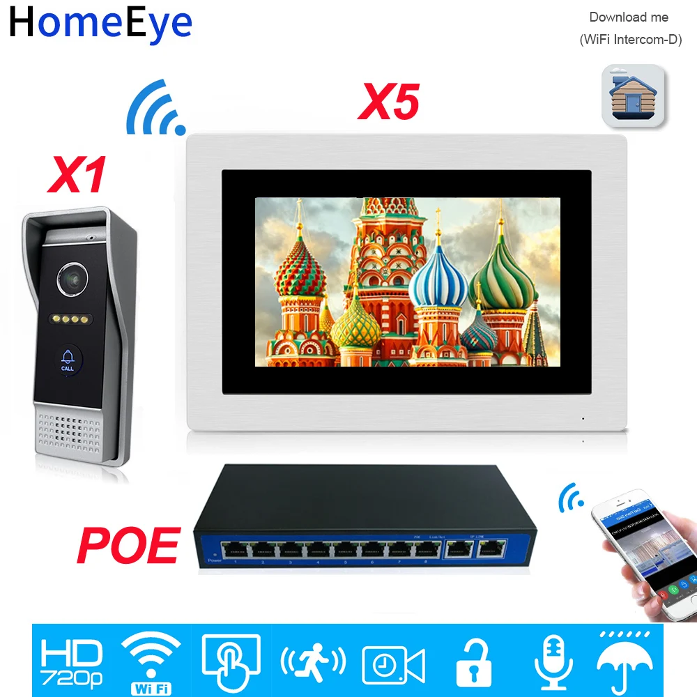 

720P WiFi IP Video Door Phone Video Intercom Android/IOS APP Remote Unlock Home Access Control System 1-5 +POE Switch Wholesale