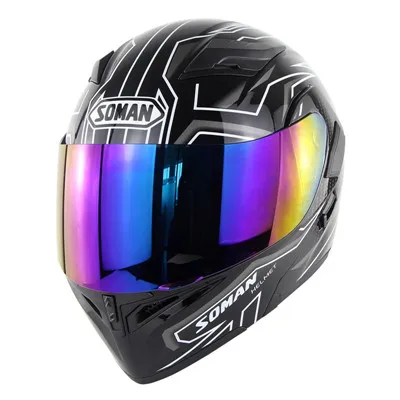 SOMAN бренд мотоцикл полный флип до шлемы мотокросса двойной объектив точка КАЧЕСТВО защита головы головные уборы съемный Linner - Цвет: Rainbow Visor
