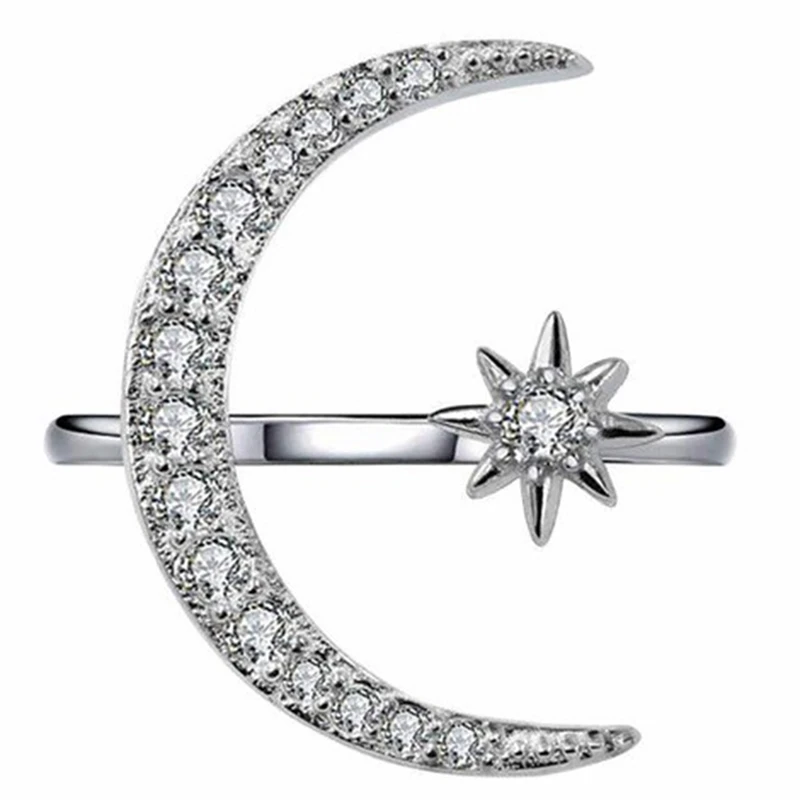 

New arrival Zircon Crystal Adjustable Open Finger Rings For Women Star Moon Wedding Rings gift Jewelry