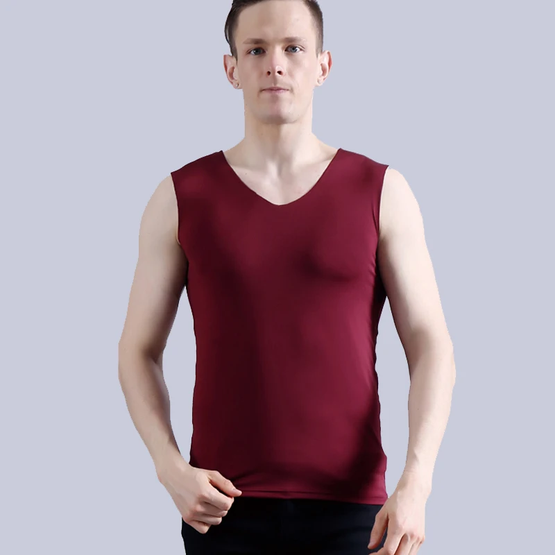 Летняя мужская бесшовная Майка Canotte Ice Silk Tank Top удобный Стрингер Мышцы жилет без рукавов для бега фитнес тренажерный зал одежда - Цвет: Бургундия