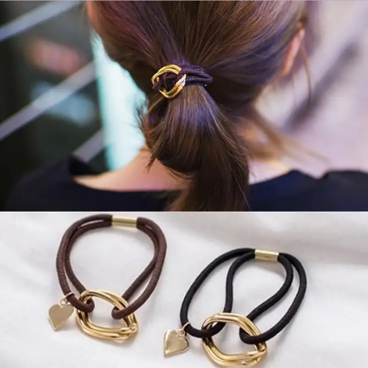 

Women double Elastic Hair Bands Hair Accessories heart Pearls Headbands Ponytail Holder Girls Scrunchies Vintage Rubber Rope