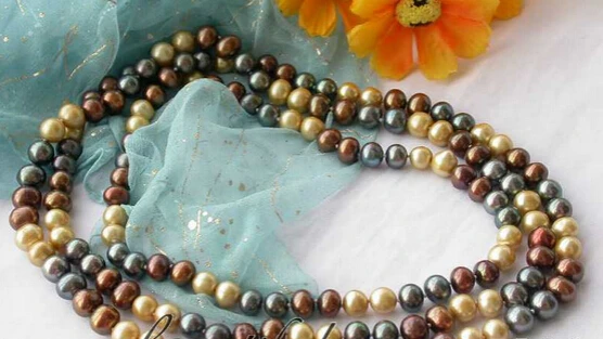

ddh002617 50"8-9mm coffee gold black round FW pearl necklace