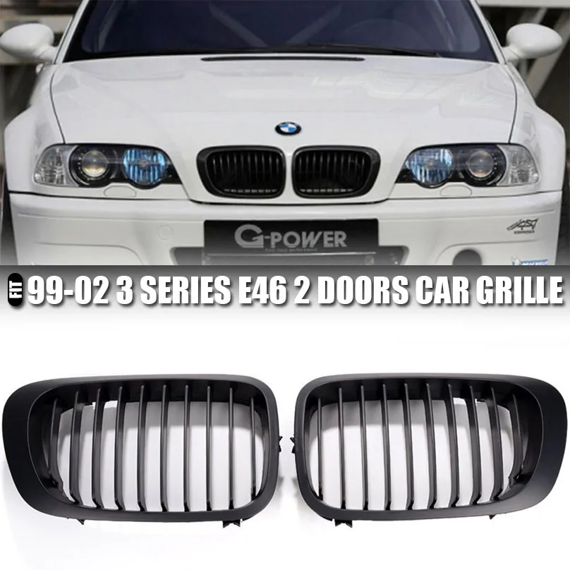 

One Pair Matte Black Kidney Front Grilles Grill For BMW E46 2DR Coupe 1999-2002