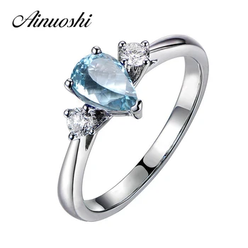 

AINUOSHI 1 Carat Pear Cut Natural Blue Topaz Ring Pure 925 Sterling Silver Topaz Ring Fine Engagement Wedding Jewelry for Woman