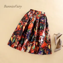Бренд BunniesFairy, летняя женская винтажная разноцветная абстрактная юбка в складку с высокой талией и принтом персонажей