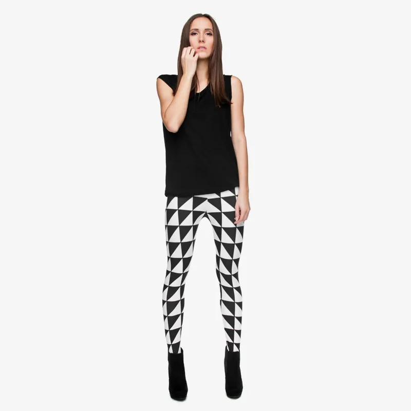 Черный, белый цвет треугольники Шут Леггинсы для женщин цифровой 3D шов печати полиэстер для модных платьев