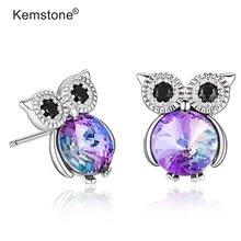Kemstone милый 925 пробы Серебряная отделка задней поверхности Сова австрийский кристалл серьги гвоздики ювелирные изделия подарок для девочек