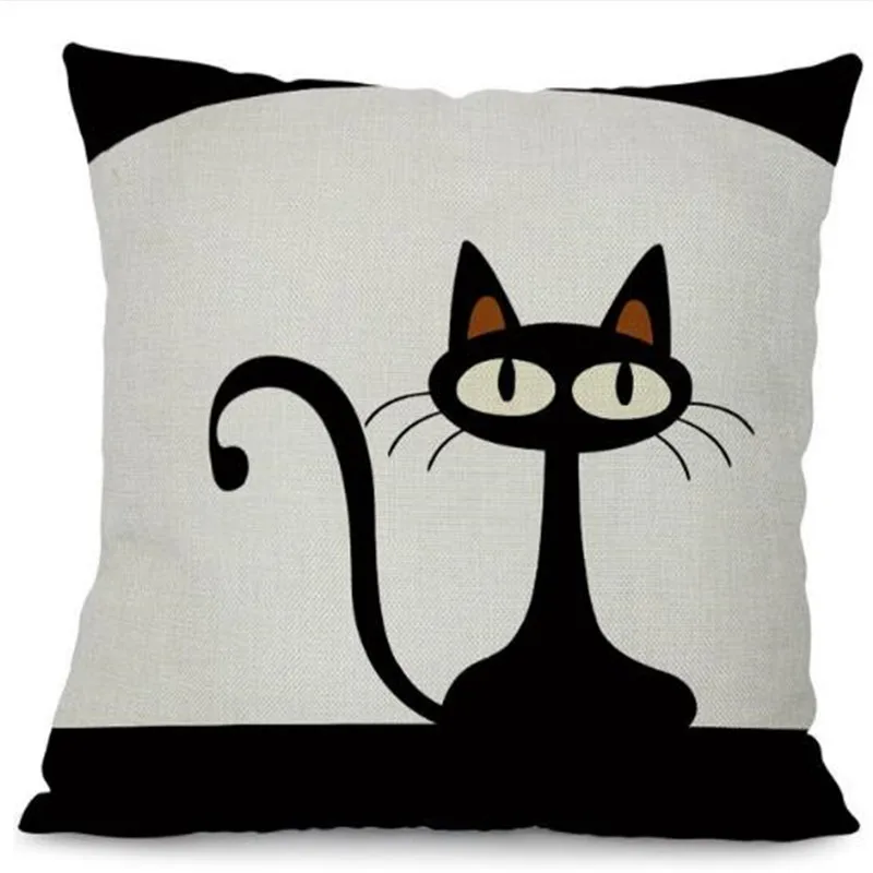 Square Cotton Linen Black Climbing Cat Animals Printed Decorative Throw Pillows Home Decor Cushion For Sofas No Core