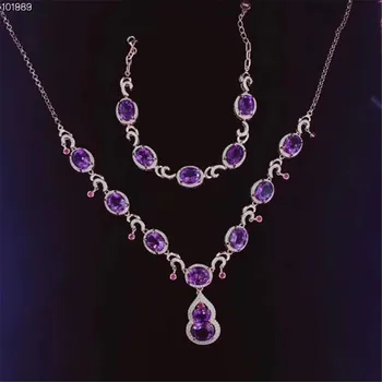 

gem jewelry factory simple-designed 925 sterling silver natural purple crystal amethyst necklace bracelet jewelry set for female