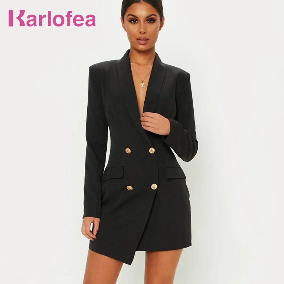 

Karlofea OL Elegant Blazer Dress Women Long Sleeve Blazer Jacket Autumn Spring Double-breaste Slim Blazer Dresses Work Wear Suit