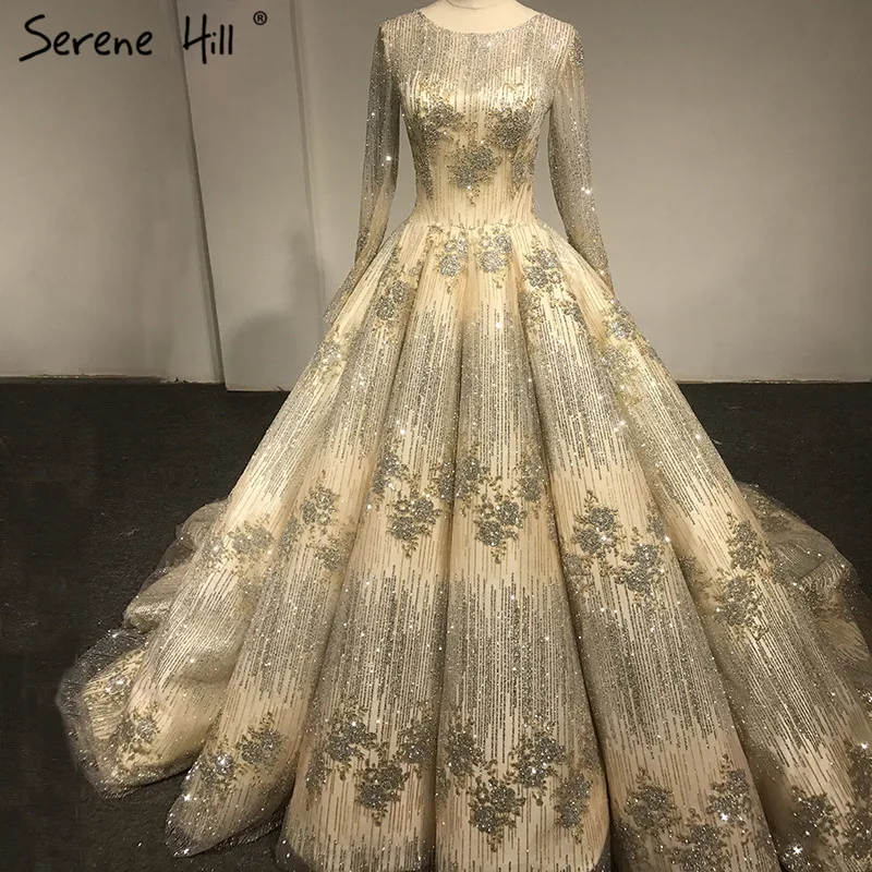 Long Sleeve Luxury Diamond Sparkly Wedding Dress 2018 Real Photo Ball
