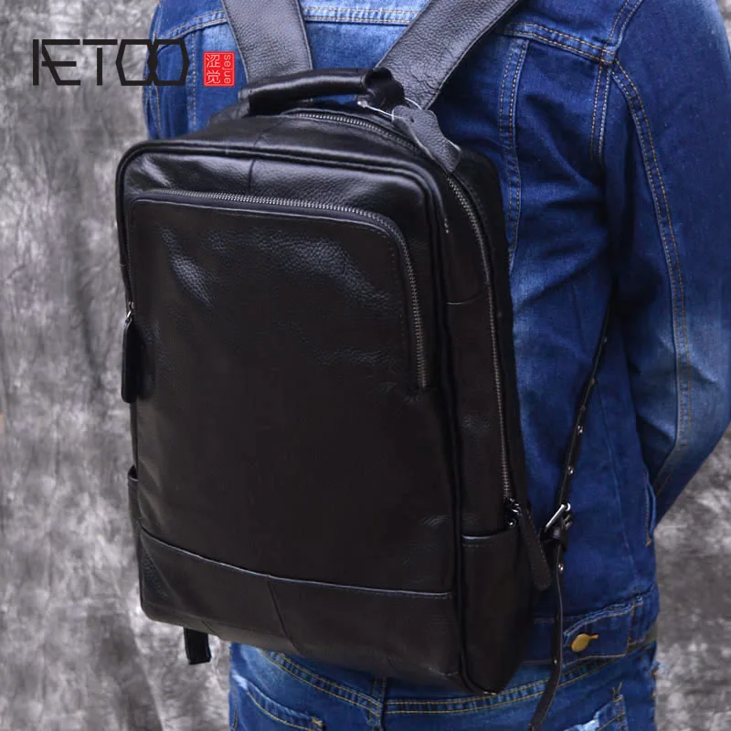 

BJYL Leather Backpack male Men's Travel Bags Daypacks Black Computer Backpacks For men back pack Teenager Laptop Backpacks
