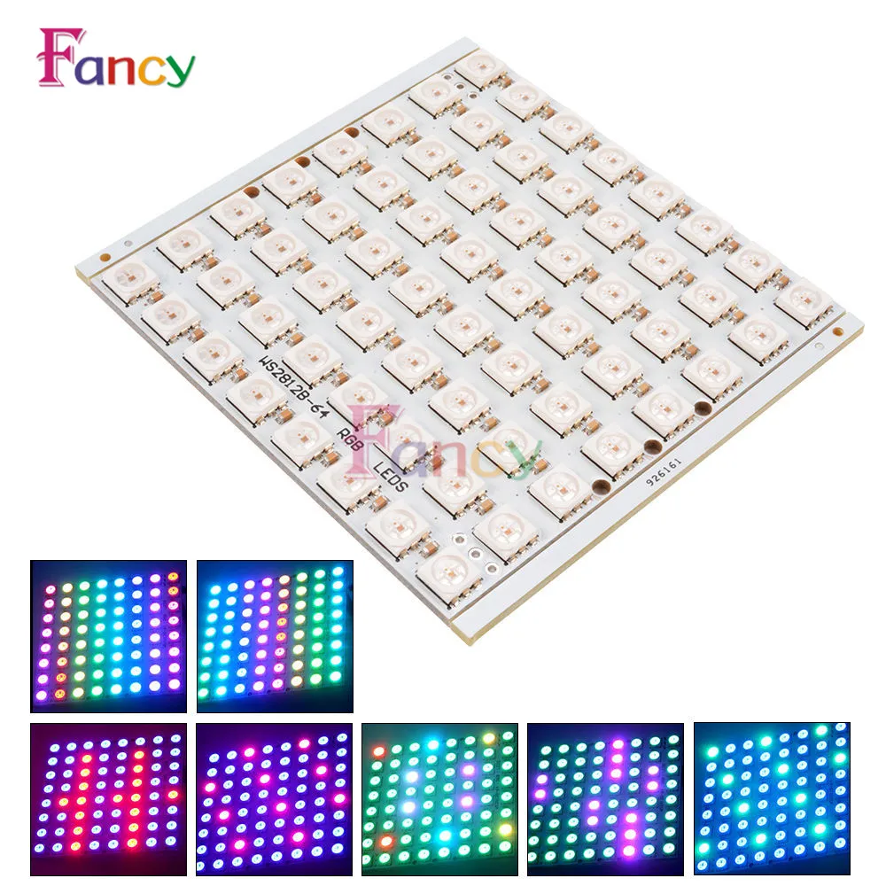 WS2812B 8x8 64 разрядсветодиодный полноцветная светодиодная панель 5050 RGB для Arduino