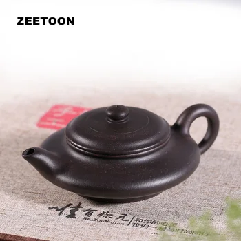 

140cc Authentic Yixing Teapot Black Gold Sand Flat Kung Fu Tea Set Small Tea Pot Xubian Pot Purple Clay Zisha Teaware Home Decor