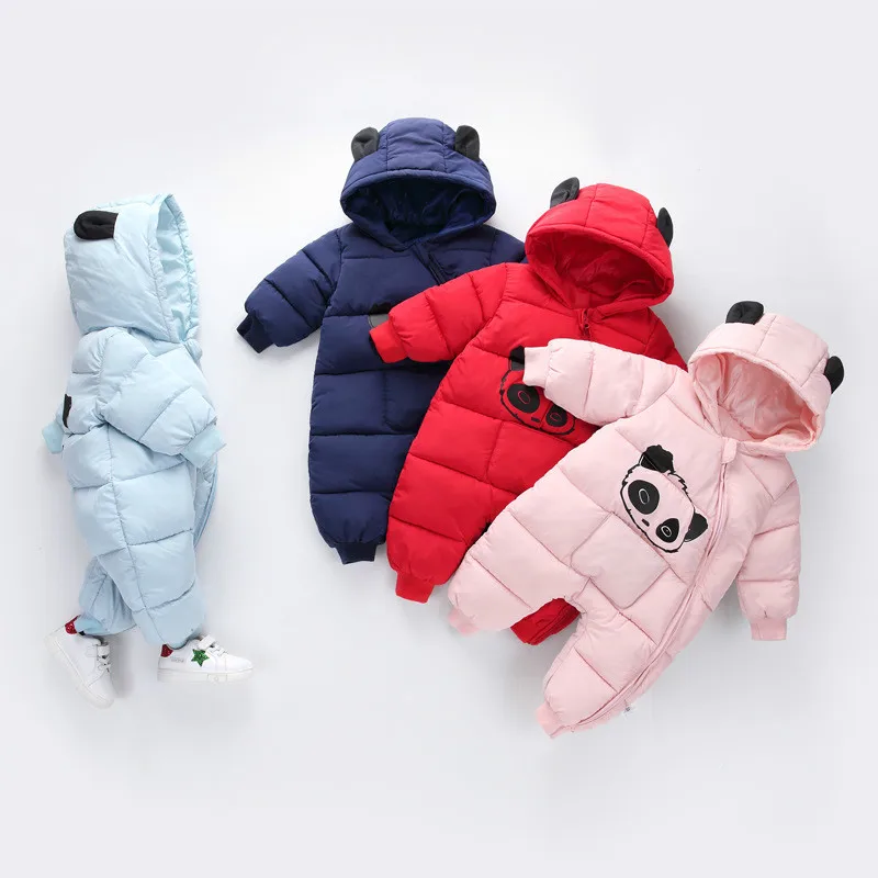 

2018 Winter Children Cotton-padded Baby Boys Girls Conjoined Jumpsuits Cartoon Infant Overalls Cute Warm baby outside dress
