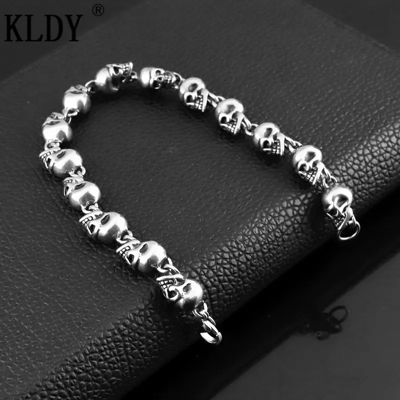 KLDY Skull Bracelet Punk Stainless steel Bracelets For Man High Quality Fashion Skeleton Jewelry Personalized statement hot gift