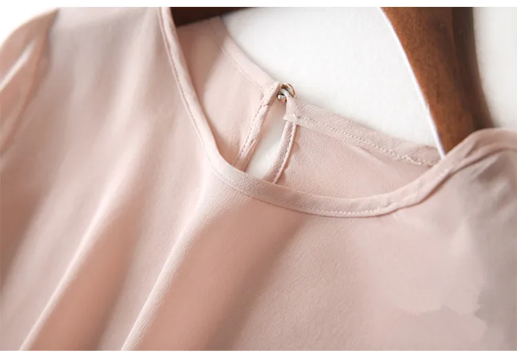 Женская летняя натуральная шелковая блузка из натурального шелка с расклешенными рукавами, Базовая рубашка, Розовый Повседневный Топ, рубашки, шелковые блузки для женщин