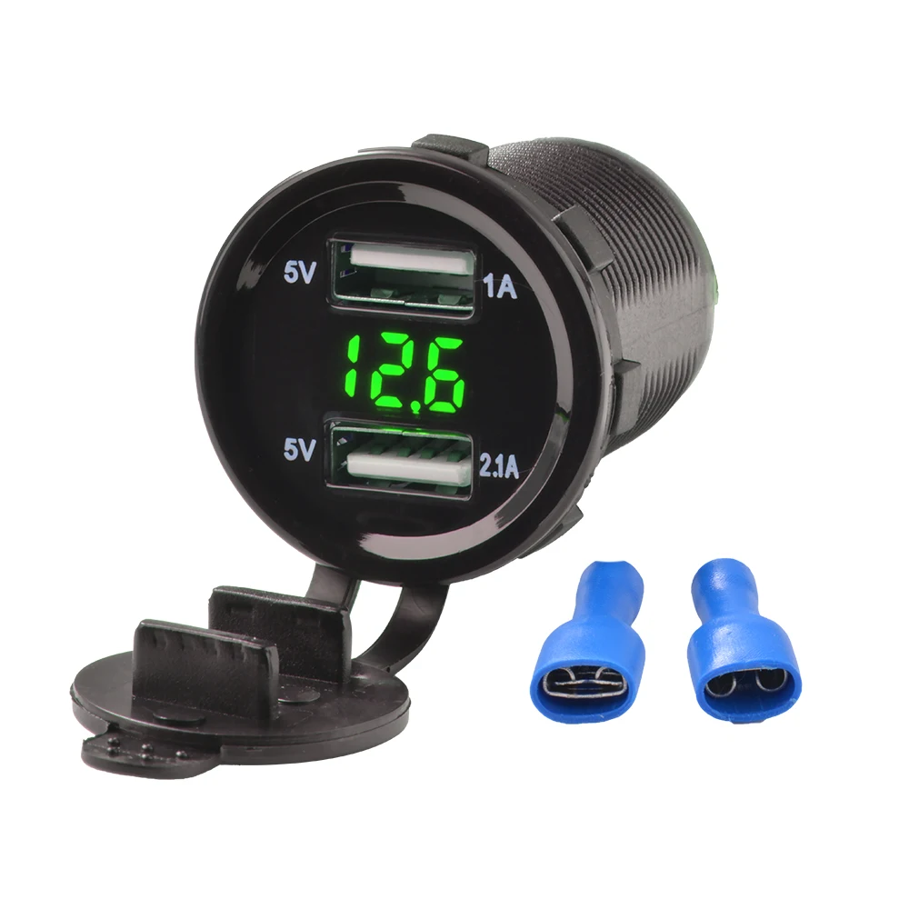 Waterproof 5V/3.1A Dual USB Charger Port Voltmeter Voltage Meter Red