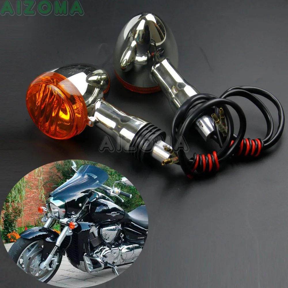 

2x Chrome Front Turn Signal Blinker Lights Motorcycle Rear Indicator Flasher Lamp For Suzuki Boulevard M109R VRZ1800 2006-2015