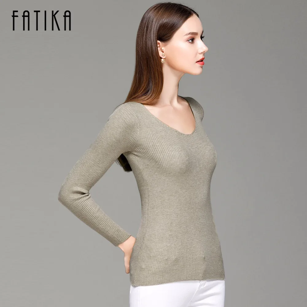 FATIKA Womens Autumn Winter Cotton Blend Sweater V-Neck Pullovers Long Sleeve Jumpers Womens Knitted Sweaters FATIKA Womens Autumn Winter Cotton Blend Sweater V-Neck Pullovers Long Sleeve Jumpers Womens Knitted Sweaters