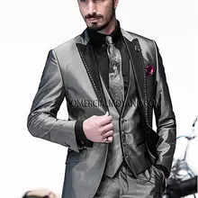 Модные мужские смокинги друзей жениха на одной пуговице серебристого и серого цвета, мужские свадебные костюмы на выпускной(пиджак+ брюки+ жилет+ галстук) K: 756