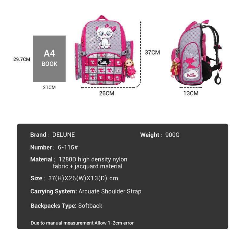 Delune 2019 Cat Pattern School Bags For Girls Boys Cartoon Backpacks Children Orthopedic Backpacks Can Folding Mochila Infantil
