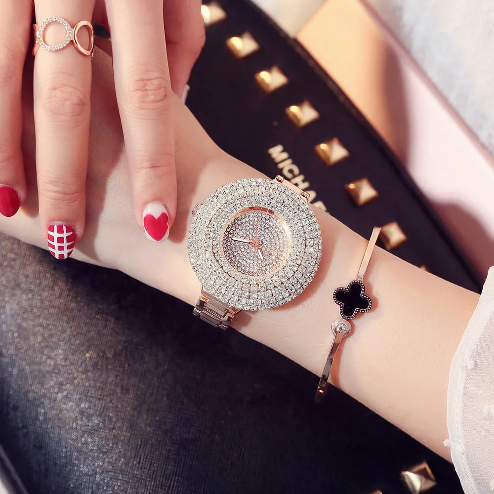 

Top Brand Luxury Gold Rhinestone Watch Women 2019 Rotating Dial Clock Ladies Dress Wristwatch Relogio Feminino bayan kol saati