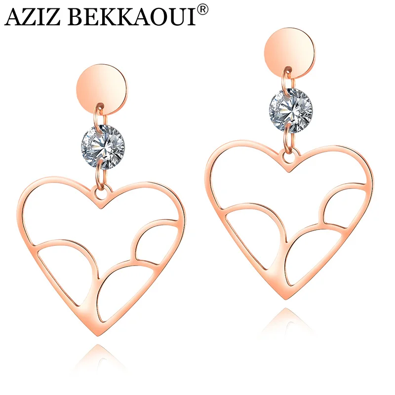 

AZIZ BEKKAOUI Sweet Heart Crystal Earrings for Women Rose Gold Stainless Steel Wedding Earrings Female Jewelry Gift