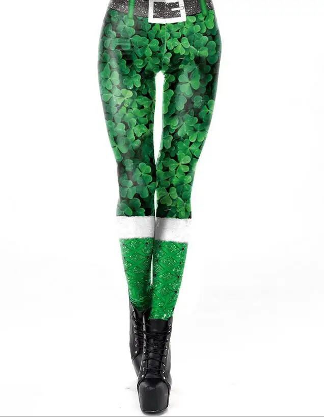 

NEW St Patrick's Day Design Leggings Women Green Four Leaf Clover Luck Pants Fitness Elastic Party Leggings