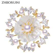 ZHBORUINI, новинка, хорошее ювелирное изделие, брошь с натуральным пресноводным жемчугом, много оболочка жемчуга, цветок, брошь на булавке, Жемчужное ювелирное изделие, Женская бутоньерка